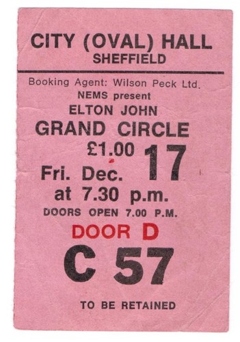Elton John - Sheffield 1971   ticket